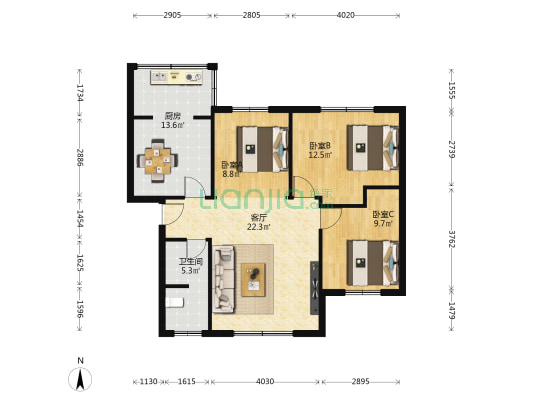 都电平义苑 3室1厅1卫 86平方