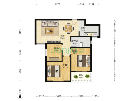 正基雅苑 3室1厅1卫 89平方
