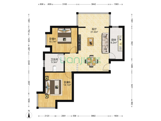 时代海德堡庄园 2室1厅1卫 93平方