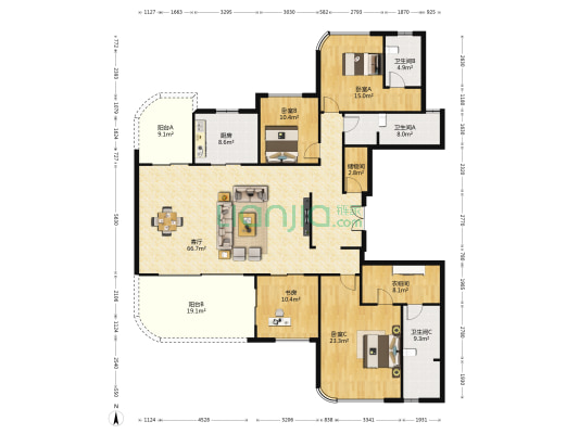 融创壹号院二期 4室1厅3卫 235平方
