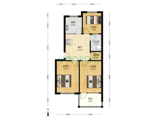 中和园 3室1厅1卫 68平方