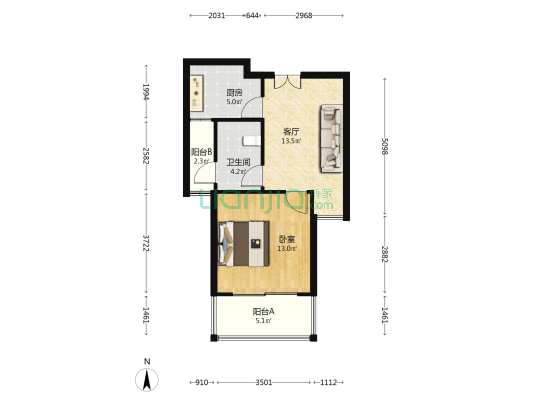 汇贤雅居 1室1厅1卫 55平方