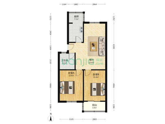 瑶北新村 2室1厅1卫 75平方