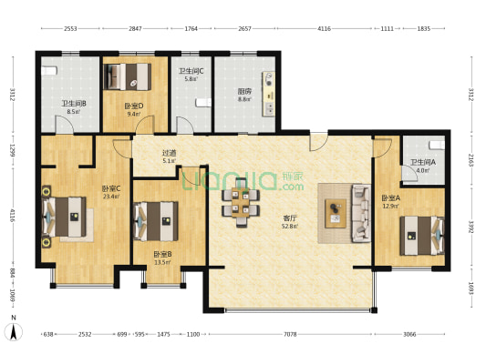 东投新力樘悦 4室1厅3卫 186平方