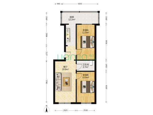 工商局宿舍 2室1厅1卫 73平方
