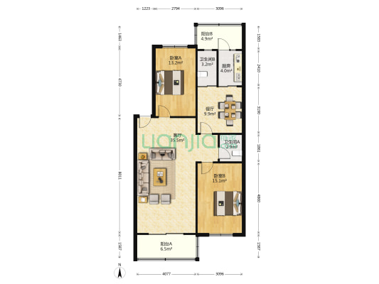 信义新区 2室2厅2卫 118平方