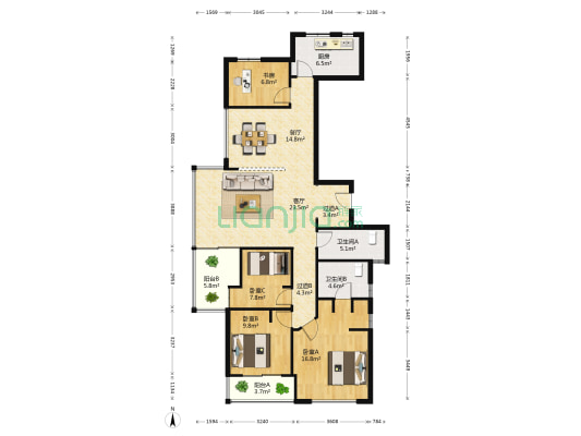 华庭丽晶 4室2厅2卫 151平方