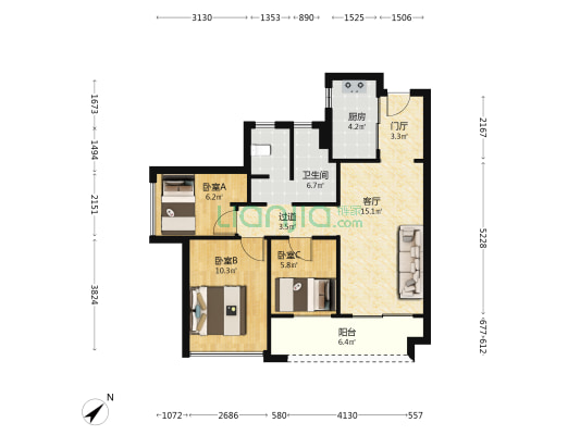 北宸之光家园 3室1厅1卫 81平方