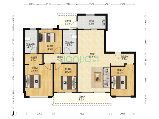 西樾锦宸 4室1厅2卫 140平方