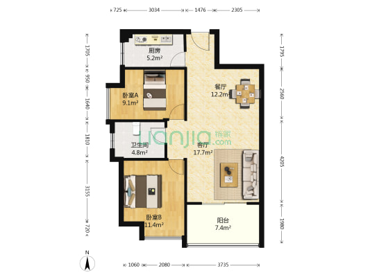 新世界常青二分之一中心 2室2厅1卫 94平方