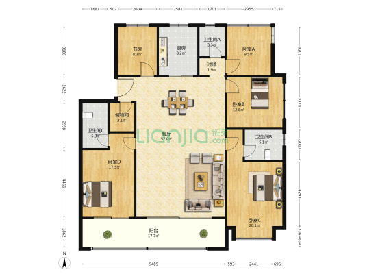 置地栢悦书香 5室1厅3卫 210平方