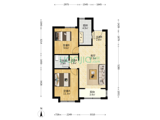 滨湾万科城 2室1厅1卫 76平方