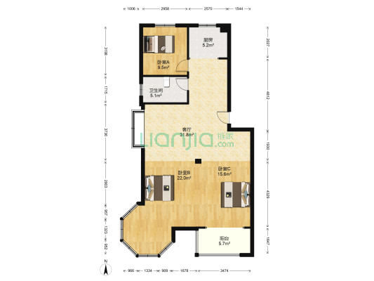 华泰景城 3室1厅1卫 107平方