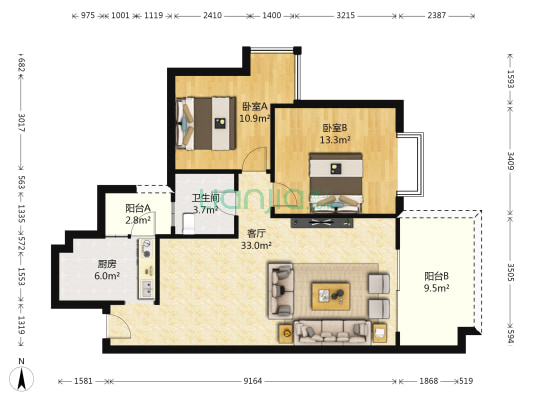 家益欣城 2室1厅1卫 92平方