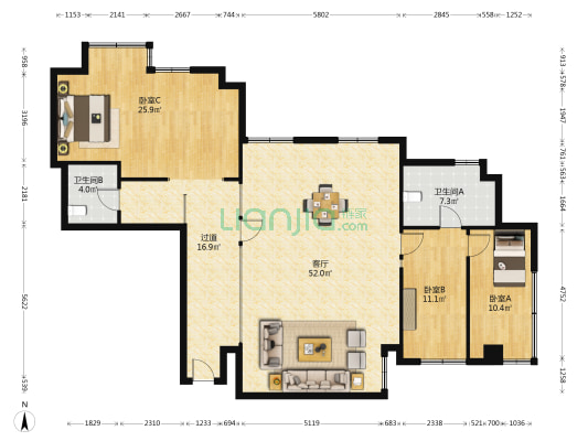 华亭大厦 3室1厅2卫 180平方