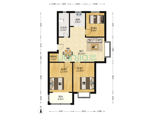 浦南花园西区 3室1厅1卫 93平方