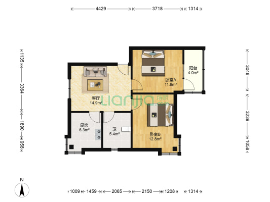 镇大路285号 2室1厅1卫 65平方