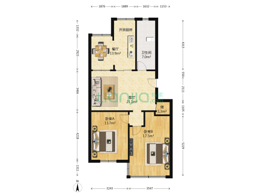 供电新村 2室2厅1卫 83平方