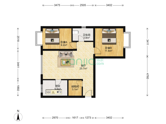 润千秋佳苑 2室1厅1卫 82平方