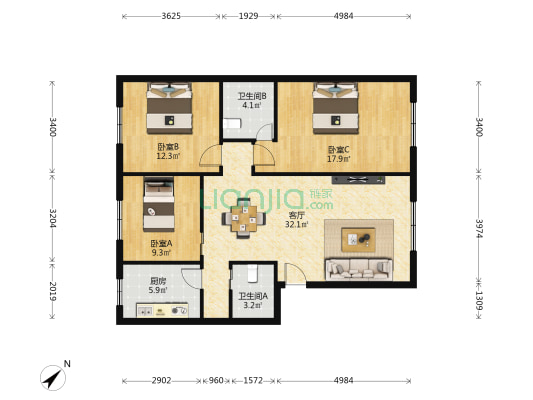 成勘巷 3室1厅2卫 104平方