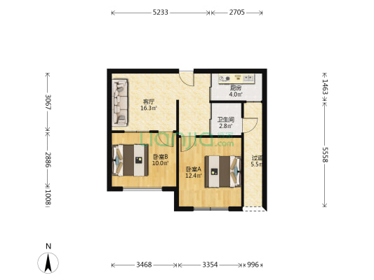绿地逸湾 2室1厅1卫 62平方