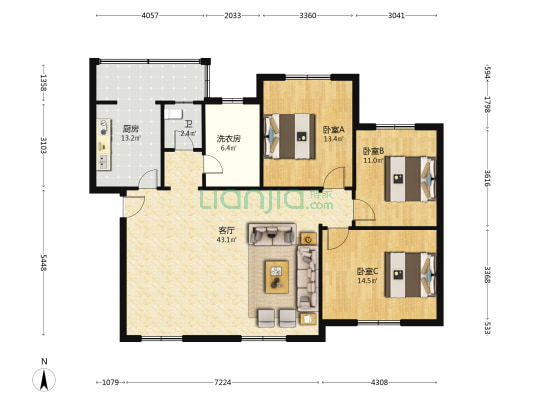 观景路585号 3室1厅1卫 122平方