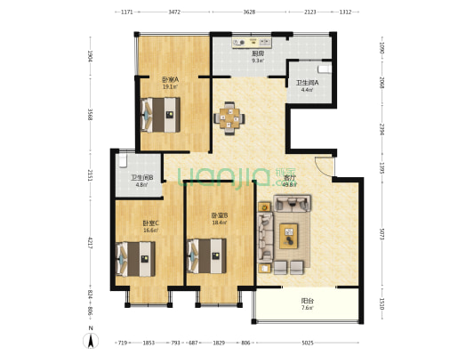 新华国际 3室1厅2卫 147平方