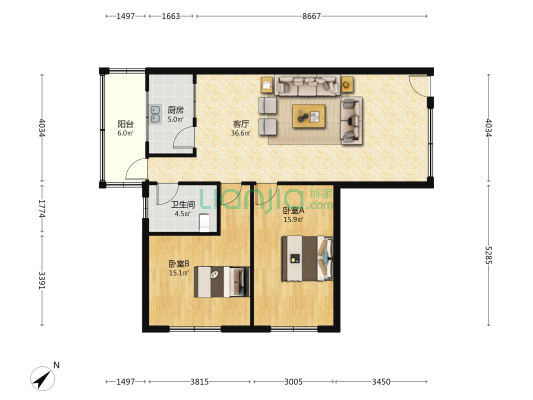 海口经贸大厦 2室1厅1卫 90平方