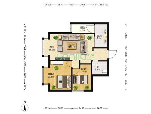 顺城新月花园 2室1厅1卫 75平方