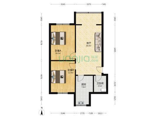 遵义巷203号 2室1厅1卫 76平方