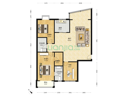 神仙树北路6号院 3室1厅2卫 142平方
