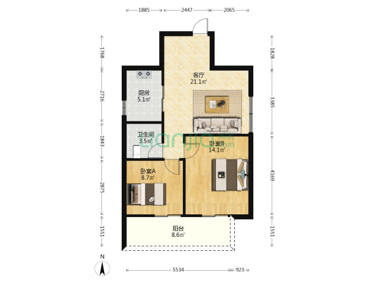 解放路团结小区 2室1厅1卫 75平方