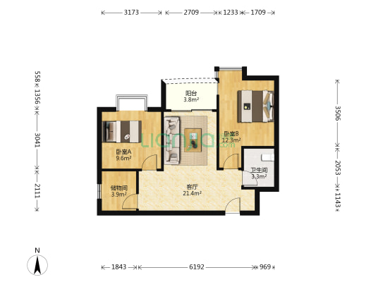 汇盈商厦 2室1厅1卫 74平方