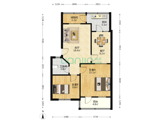 小鸭家属区 2室2厅1卫 85平方