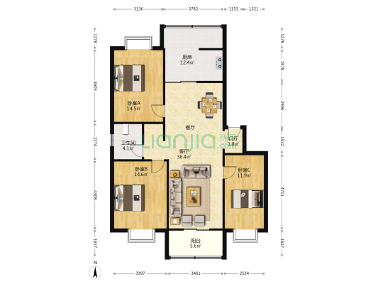怡园公寓 3室1厅1卫 112平方