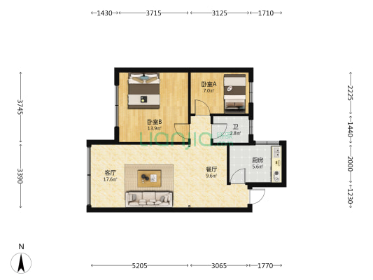 浦江路10号 2室2厅1卫 68平方