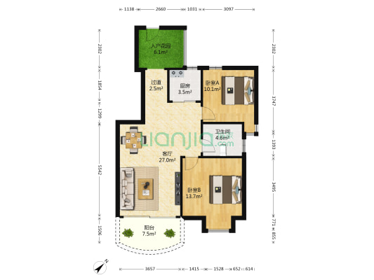 西湖愉景 2室1厅1卫 85平方