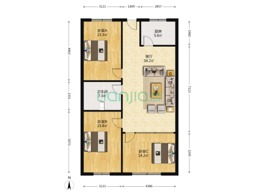 远洋公司家属院 3室1厅1卫 124平方