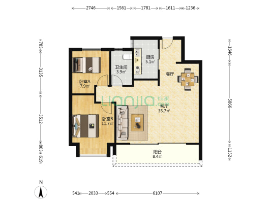 绿地新里铂瑞公馆 2室1厅1卫 96平方
