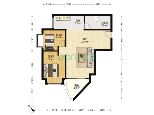 荔京阁 2室1厅1卫 83平方