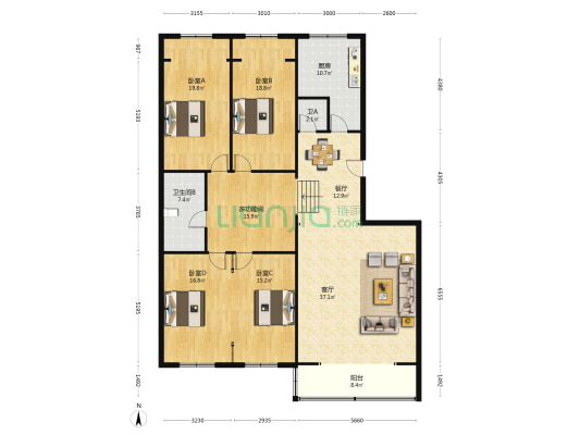 南园康居楼 5室2厅2卫 209平方