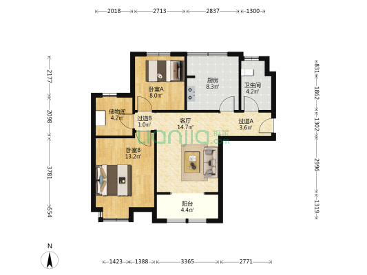天保月湾 2室1厅1卫 88平方