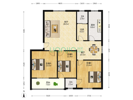 许昌万里樊沟小区 3室2厅2卫 129平方