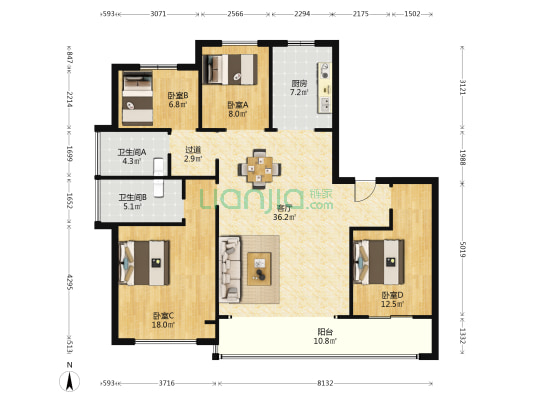 君兰和著 4室1厅2卫 140平方