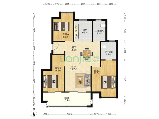 龙湖卓越·悦珑湾 3室2厅2卫 110平方