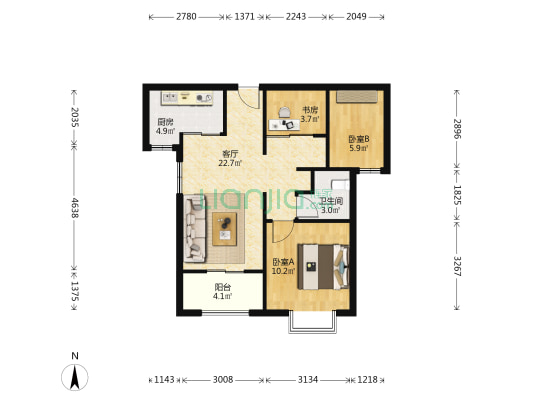 特房樾琴湾 3室1厅1卫 75平方