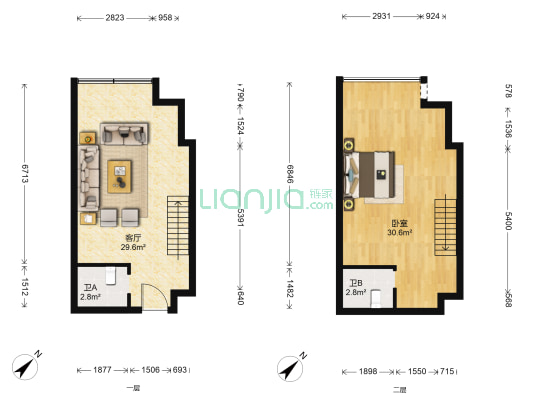 财信半岛铂寓 1室1厅2卫 55平方