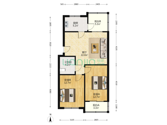 田园小区 2室1厅1卫 81平方
