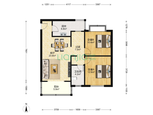 天悦华府 2室1厅1卫 114平方