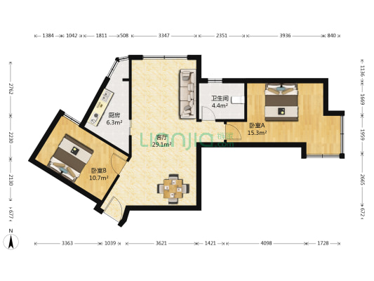 新都大厦 2室1厅1卫 94平方
